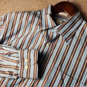 Peter‎ Millar Classic Fit Striped Button Down Shirt Men's Large Blue Brown
